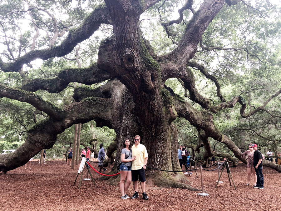 Posing in front of the Angel Oak tree near Charleston SC
