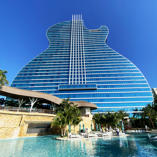 The Guitar Hotel view from the pool at Seminole Hard Rock Hotel & Casino