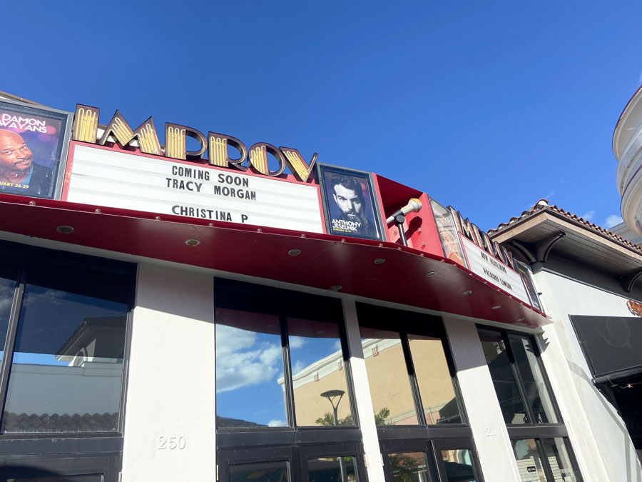 The Improv comedy club marquee announcing Tracy Morgan and Christina P in West Palm Beach.